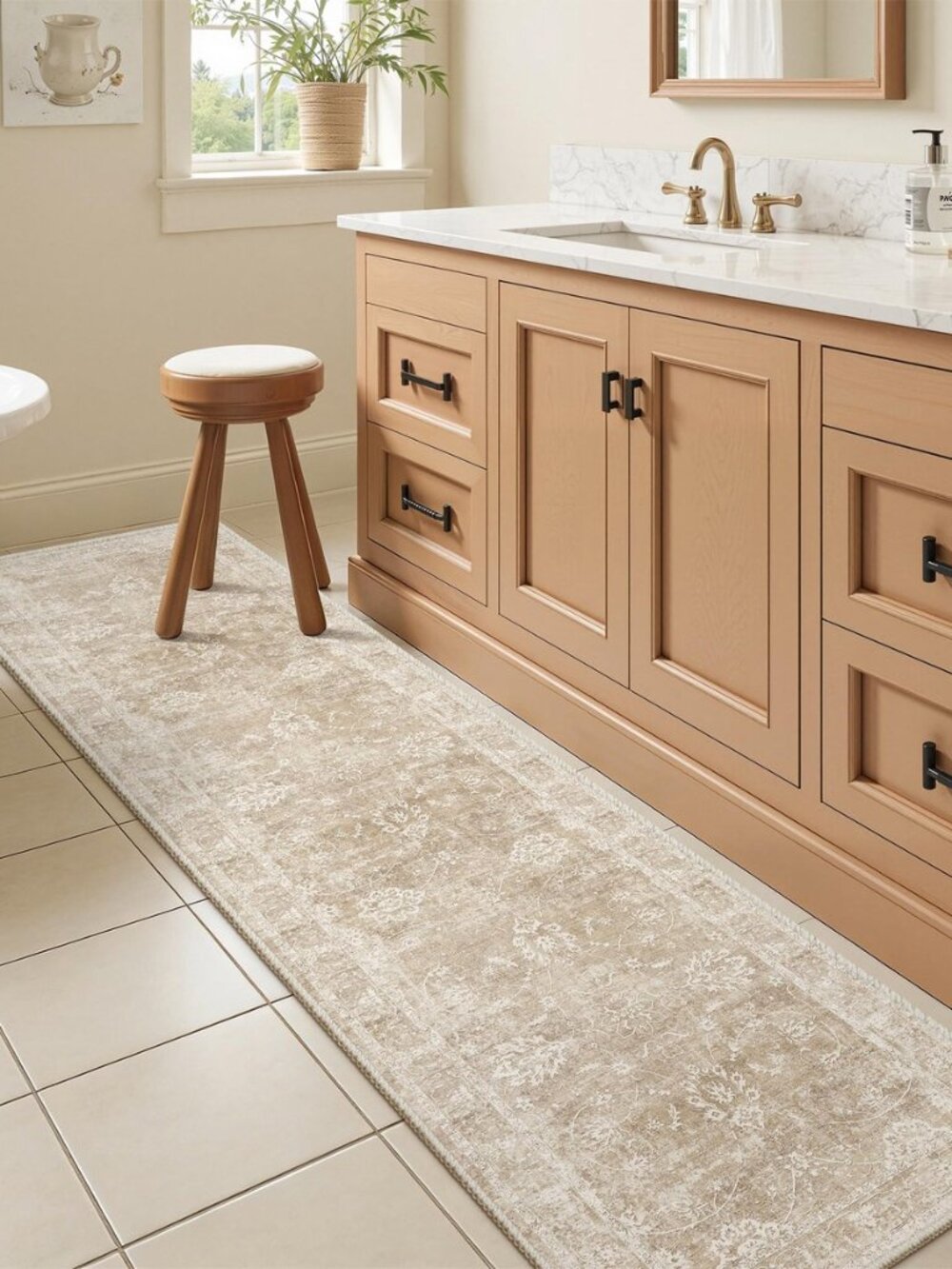 Washable Runner Rug 2x6, Soft Kitchen Hallway Rug Beige/Brown - Picture 3 of 8